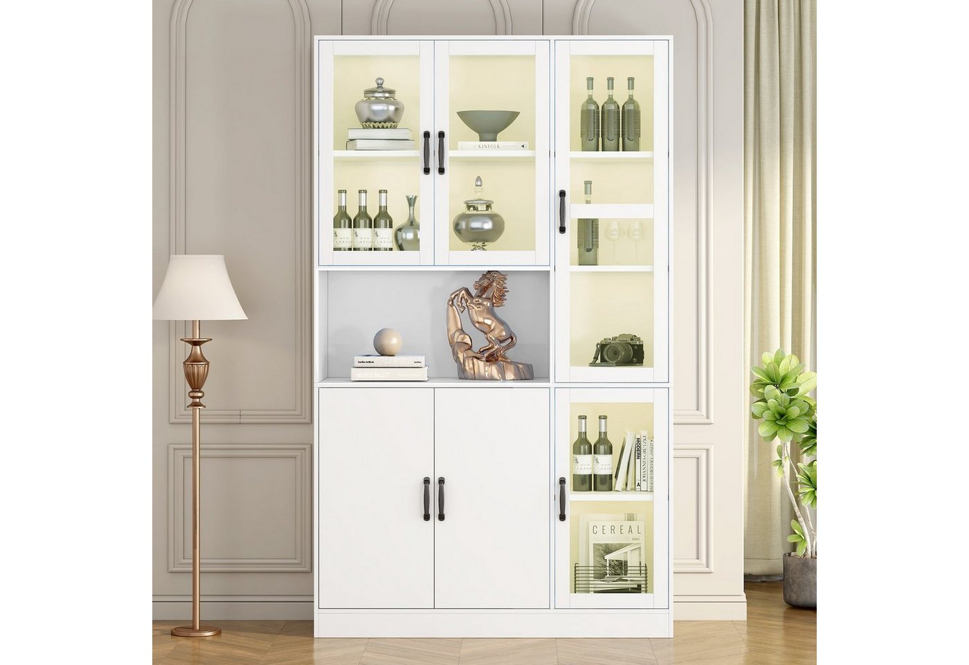 HAUSS SPOLE Vitrine 120 x 40 x 200cm mit LED-Licht und Türen für Wohnzimmer Weiß (1-St) Standregale für Bücher von HAUSS SPOLE