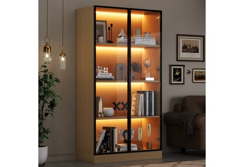 HAUSS SPOLE Vitrine Glasvitrine in Eichenoptik, mit gehärteter Glastür und LED, Vitrine (Set, 1-St., mit Glastür und LED) 70*40*160cm(L*W*H) von HAUSS SPOLE