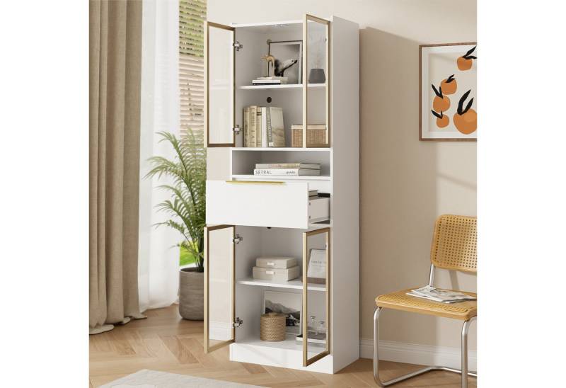 HAUSS SPOLE Vitrine Hochschrank mit 16-Farb-LED & Bluetooth, Glasfront & Schublade Weiß (Glasvitrine, Highboard, Standvitrine , 1-St., 60×35×180cm) mit 16-Farb-LED & Bluetooth von HAUSS SPOLE