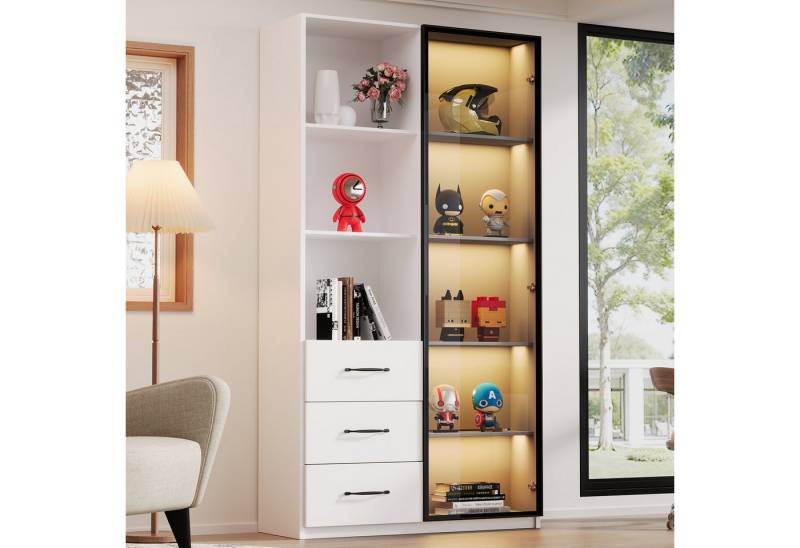 HAUSS SPOLE Vitrine LED-Vitrine,mit Tür aus gehärtetem Glas, Schubladen und offene Fächer von HAUSS SPOLE