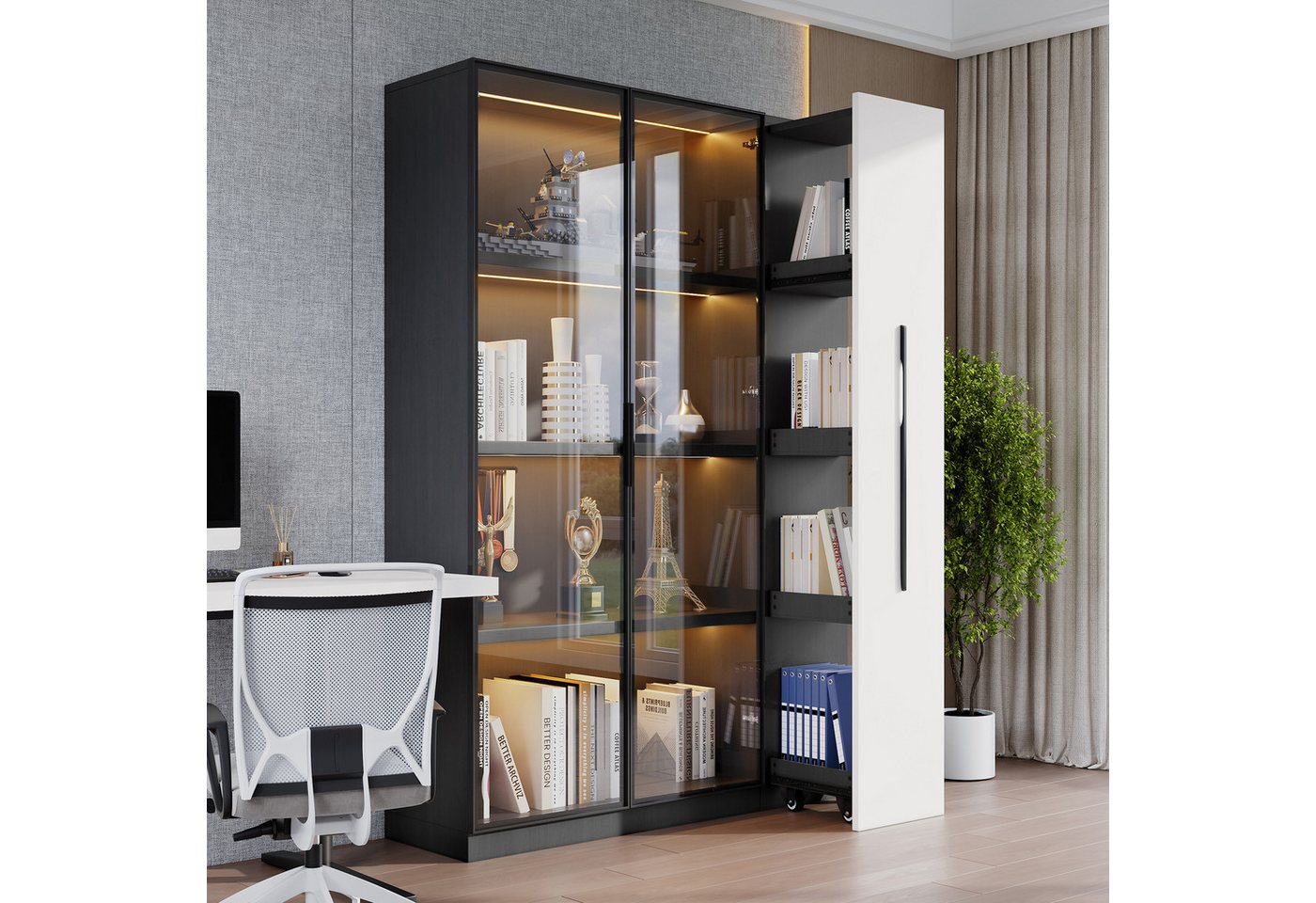 HAUSS SPOLE Vitrine Multifunktionsschrank,Vitrine,mit Glastür und LED, Seitenauszug (Set, 1-St., mit Glastür und LED) 110.5*35*160cm(L*W*H),70*40*160cm(L*W*H) von HAUSS SPOLE
