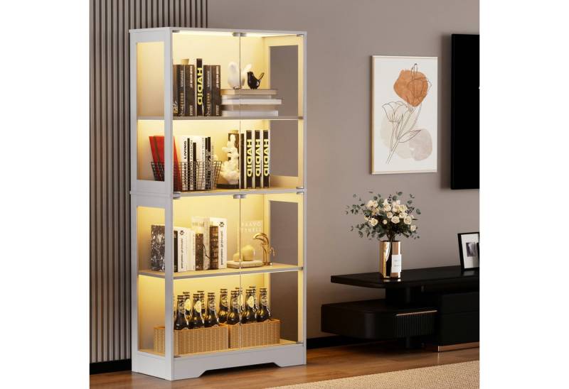 HAUSS SPOLE Vitrine Vierstöckige Glasvitrine mit LED-Beleuchtung Hochschrank mit Stauraum von HAUSS SPOLE