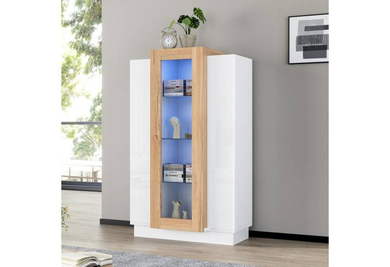 HAUSS SPOLE Vitrine hochglanz Standvitrine mit 3 Türen, transparente Türen, LED-Licht (Hochschrank, Standvitrine , 1-St., 3 Türen) mit Glasablagen, hochglanz mit LED von HAUSS SPOLE