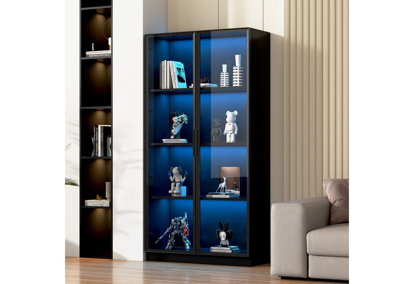 HAUSS SPOLE Vitrine mit LED-Beleuchtung, doppeltürige Vitrine mit beweglichen Einlegeböden (1-St) mit 16-farbiger LED-Beleuchtung, beweglichen Einlegeböden, 80*40*160cm von HAUSS SPOLE