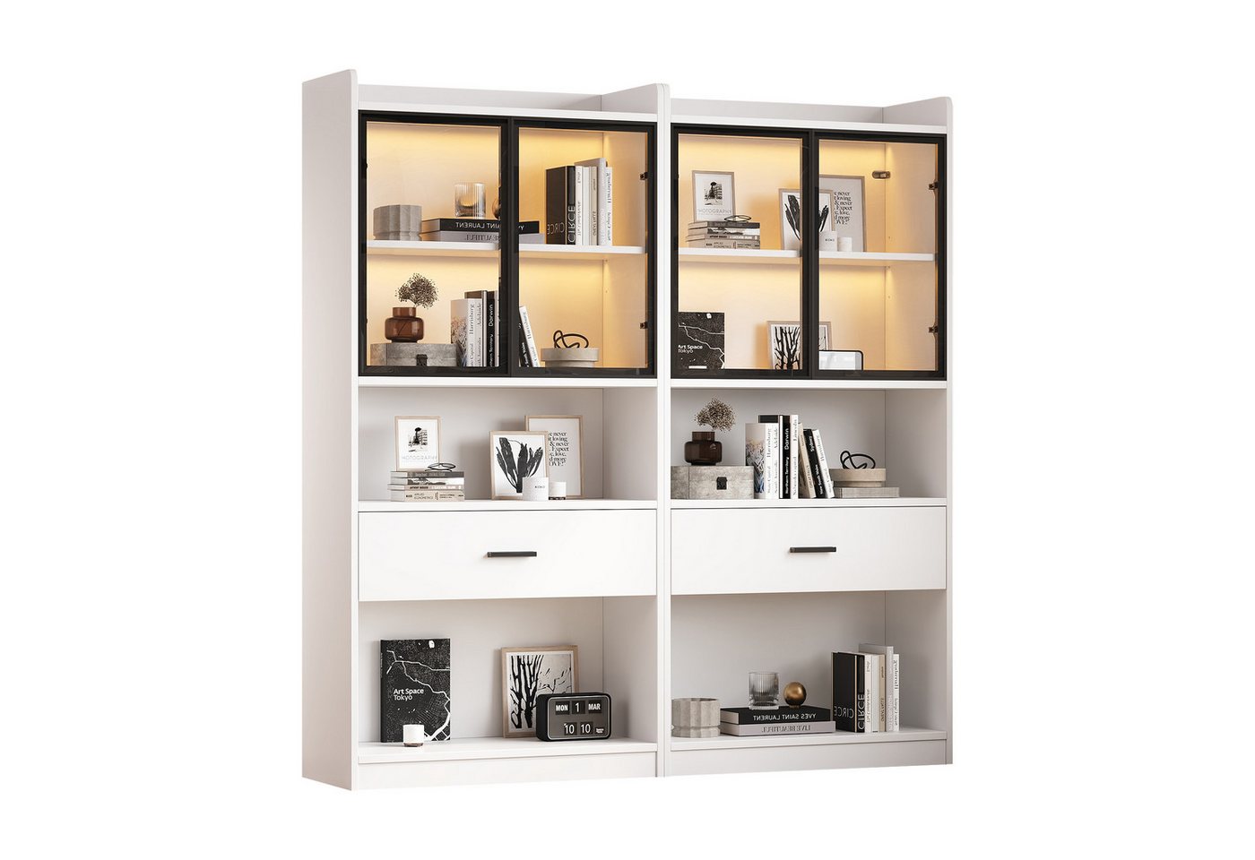 HAUSS SPOLE Vitrine mit Licht, Pop-up Glastüren, 1 große Schubladen für Wohnzimmer, weiß (Aufbewahrungsregale, Bücherregal Vitrine, Display Regal, 2-St., 2 Vitrine, Jeder(2 Türen, 1 Schublade, 2 offene Fächer) mit Pop-up Glastüren, 16 verschiedene Lichteinstellungen HAUSS SPOLE Vitrine mit Licht, Pop-up Glastüren, 1 große Schubladen für Wohnzimmer, weiß (Aufbewahrungsregale, Bücherregal Vitrine, Display Regal, 2-St., 2 Vitrine, Jeder(2 Türen, 1 Schublade, 2 offene Fächer) mit Pop-up Glastüren, 16 verschiedene Lichteinstellungen von HAUSS SPOLE