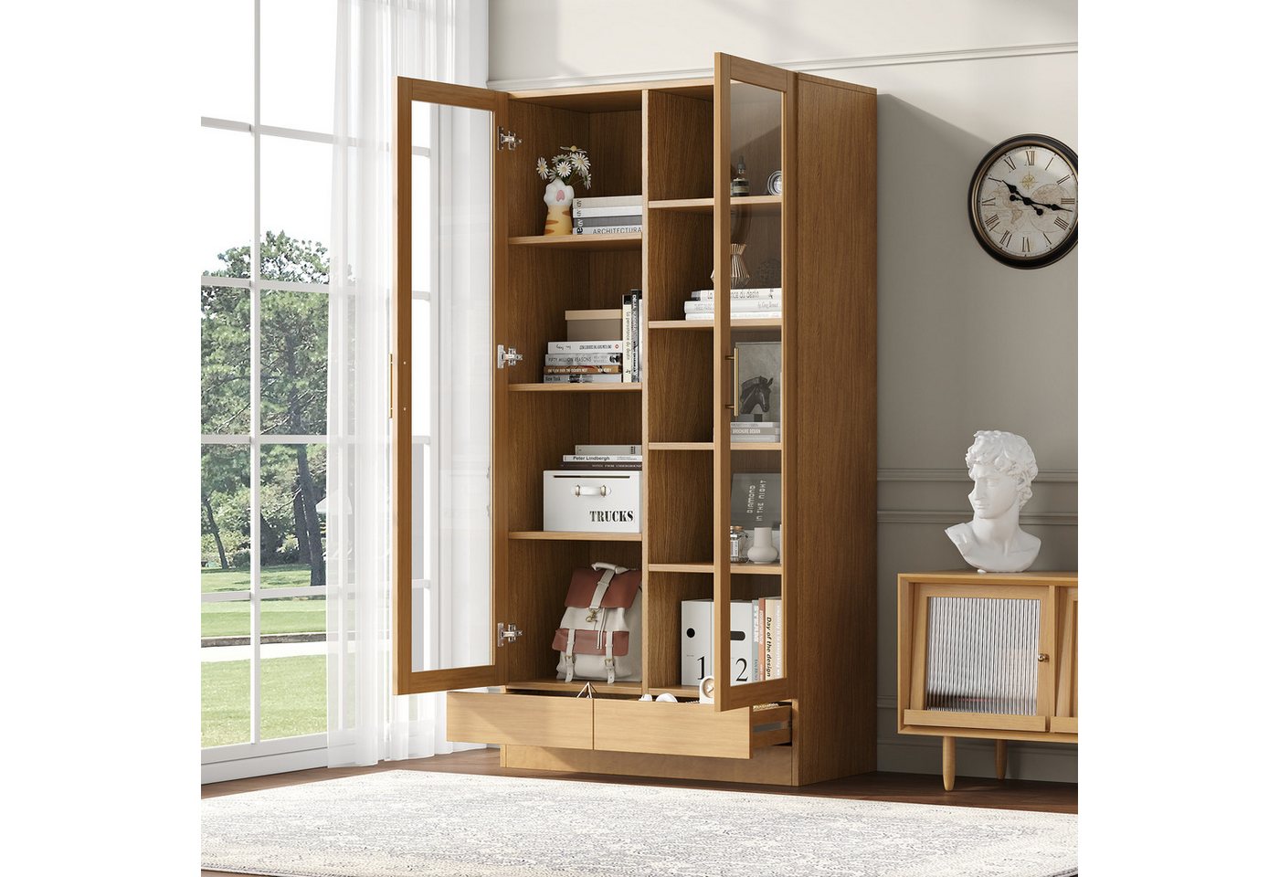 HAUSS SPOLE Vitrine mit Push-To-Open-Schubladen,Glasvitrine Aktenschrank Highboard HAUSS SPOLE Vitrine mit Push-To-Open-Schubladen,Glasvitrine Aktenschrank Highboard von HAUSS SPOLE