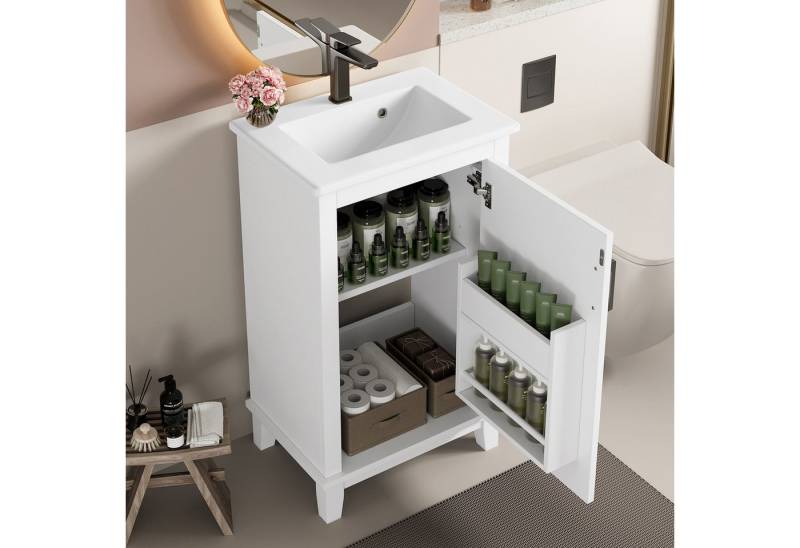 HAUSS SPOLE Waschbeckenschrank weiß,Stehender Badezimmerschrank mit Keramik Waschbeck (Freistehender Badezimmerschrank mit Integriertem Keramikwaschbecken, Verstellbaren Regalen & Feuchtigkeitsbeständiger Lackierung - Modernes Design für Kleine Badezimmer, Robuste Materialie., 51x34x83cm) verstellbare Regale HAUSS SPOLE Waschbeckenschrank weiß,Stehender Badezimmerschrank mit Keramik Waschbeck (Freistehender Badezimmerschrank mit Integriertem Keramikwaschbecken, Verstellbaren Regalen & Feuchtigkeitsbeständiger Lackierung - Modernes Design für Kleine Badezimmer, Robuste Materialie., 51x34x83cm) verstellbare Regale von HAUSS SPOLE