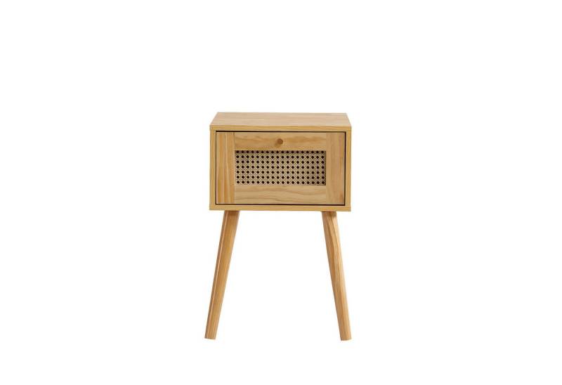 HAUSS SPOLE Wohnzimmer-Set Nachttisch mit ein Schubladen, goldfarbenem Metallgriff Natur, (mit ein Schubladen, mit Rattan-Schubladenplatte, mit goldfarbenem Metallgriff und lange Holzbeine, Stauraum im Wohnzimmer und Schlafzimmer, Spanplatten+PE-Rattan) von HAUSS SPOLE