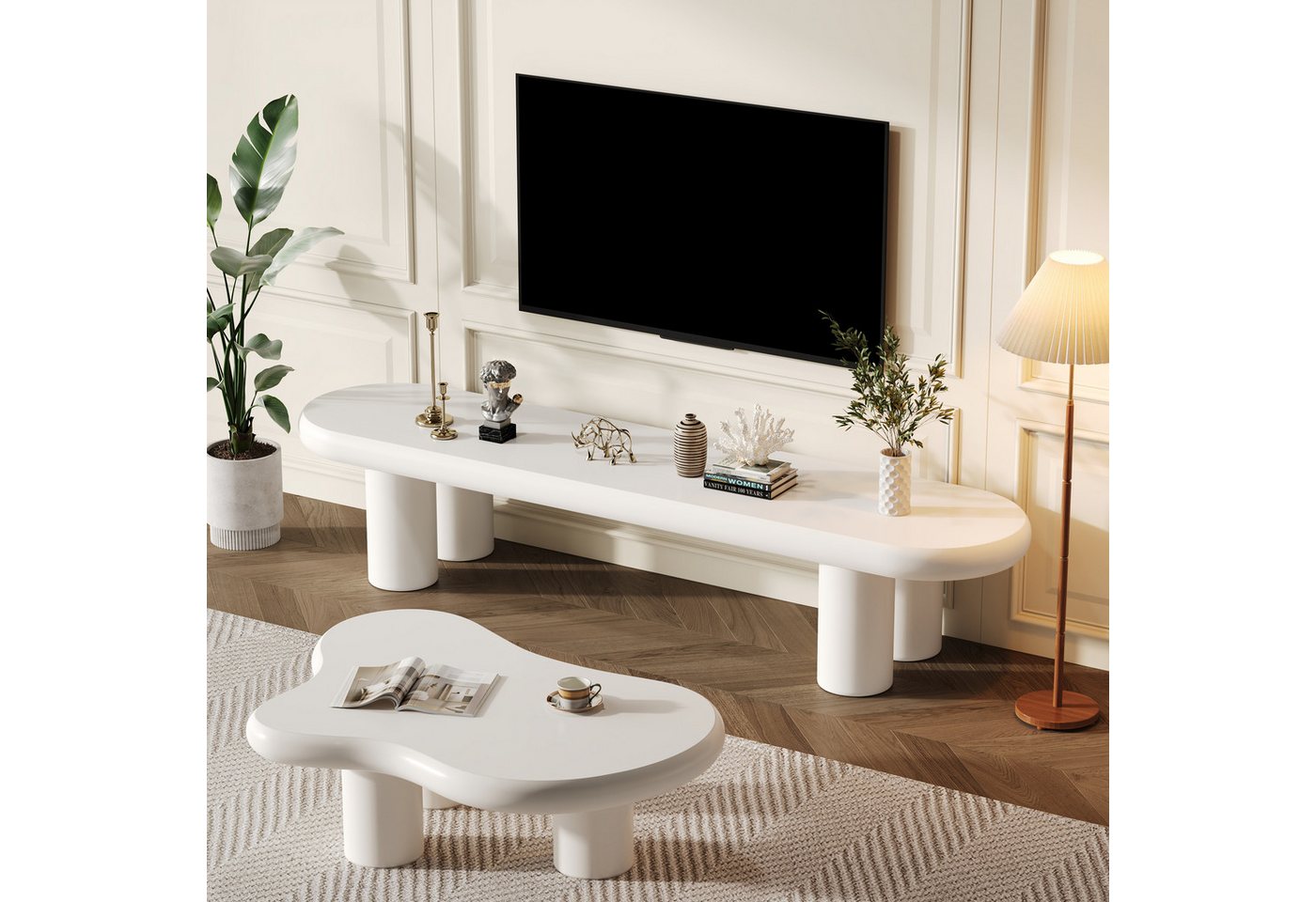 HAUSS SPOLE Wohnzimmer-Set TV-Schrank mit Wolken-Couchtisch-Set TV-Schrank für 65-Zoll-Fernseher, (2-St) von HAUSS SPOLE
