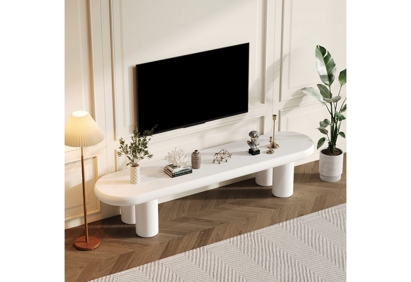 HAUSS SPOLE Wohnzimmer-Set mit 4 stabilen Stützbeinen, geeignet für Fernseher bis zu 65 Zoll weiß, (Fernsehtisch, Wohnzimmermöbel, 1-St., geeignet für Fernseher bis zu 65 Zoll), mit 4 stabilen Stützbeinen von HAUSS SPOLE