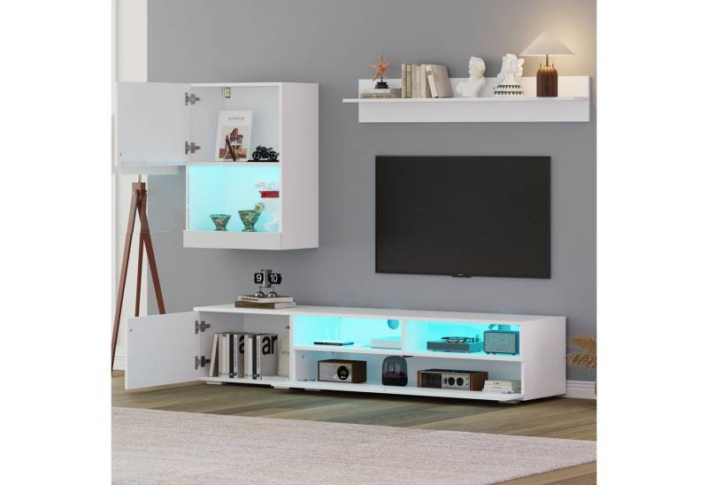 HAUSS SPOLE Wohnzimmer-Set mit Standregal,Wohnwand-set Wohnzimmer-Set mit Hochglanz&LED-Licht, (Wohnwand-set, Wohnzimmermöbel, 3-St., TV-Schrank für TV bis 80 Zoll), mit LED, Hochglanz, stehend und hängend von HAUSS SPOLE