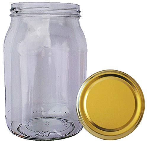 HAUSWIRT 16 Stück X 900ml Einmachgläser • Einkochgläser mit Schraubdeckel TO 82 mm Gold • 8, 16, 32 Stück • Große Auswahl Verschiedene Größen und Farben von HAUSWIRT