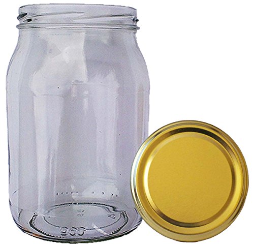 HAUSWIRT 32 Stück X 900ml Einmachgläser • Einkochgläser mit Schraubdeckel TO 82 mm Gold • 8, 16, 32 Stück • Große Auswahl Verschiedene Größen und Farben von HAUSWIRT