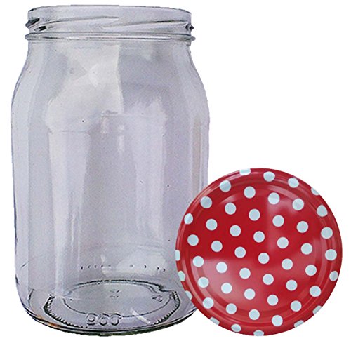 HAUSWIRT 8 Stück X 900ml Einmachgläser • Einkochgläser mit Schraubdeckel to 82 mm Rot-Weiß Gepunktet • 8, 16, 32 Stück • Große Auswahl Verschiedene Größen und Farben von HAUSWIRT