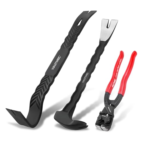 HAUTMEC HTASM25022 Hebelstangen-Set, 38,1 cm flache Brechstange, 30,5 cm Katzenpfoten-Nagelabzieher und 20,3 cm Endschneidezange, robustes Dorp-geschmiedetes Brecheisen zum Heben, Heben und Entfernen von HAUTMEC