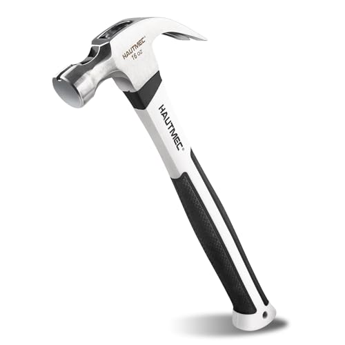 HAUTMEC HTMAM25003-UK Klauenhammer, gesenkgeschmiedeter Klauenhammer mit magnetischem Nagelhalter und Fiberglasgriff, gebogene Backe des Nagelziehers, glatte Oberfläche, 473 g von HAUTMEC