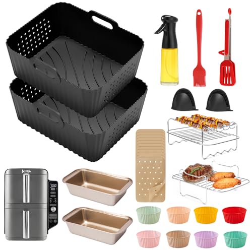 Air Fryer Zubehör für Ninja sl400UK 9,5 l, Zubehör einschließlich Silikon-Luftfritteusen-Einlagen, Metallgestell, Lebensmittel-Clip-Bürstenhandschuhe, Schwarz von HAUXEL