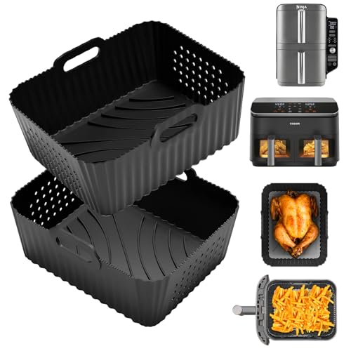 HAUXEL Heißluftfritteuse Zubehör für Ninja Double Stack XL SL400EU 9,5L, Passgenaue Silikonform für COSORI Dual Zone Airfryer 8,5L, 2 Stück wiederverwendbare Einsätze, Schwarz von HAUXEL
