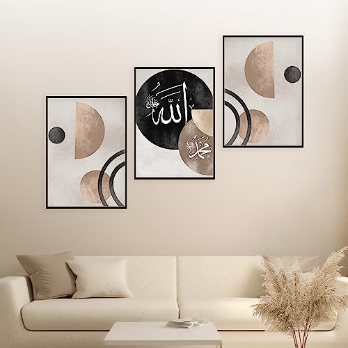 HAVA Artwork ® Poster Set, Islamische Poster, Islam Poster Set, Poster Set Islam, Islamische Bilder, Islamische Deko, Islam Deko, Bilderrahmen (3x 30x40cm mit schwarzen Rahmen, Abstract Set) von HAVA Artwork