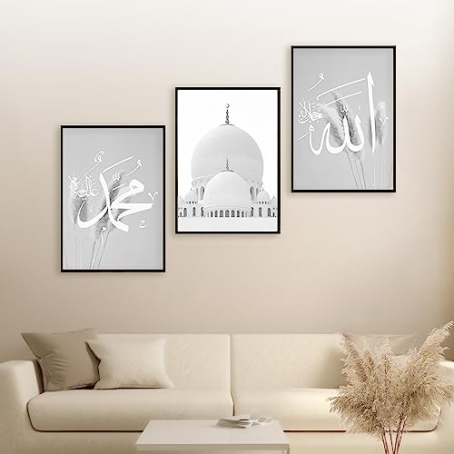 HAVA Artwork Grey Mosque Poster Set, Islamische Poster, Islamische Bilder, Islamische Dekoration, Islamische Geschenke, Bilderrahmen, Allah Wandbild von HAVA Artwork