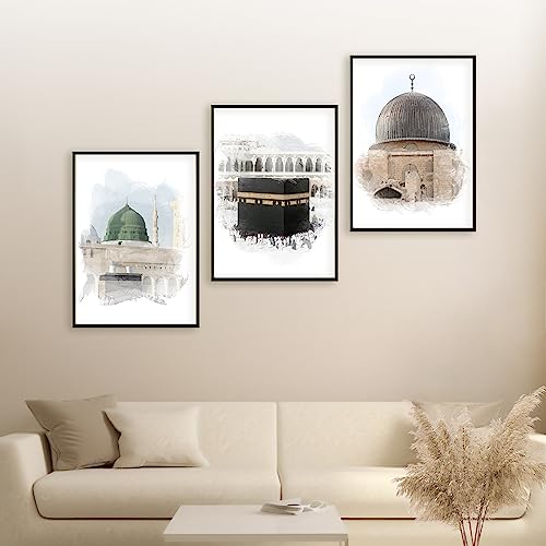 HAVA Artwork Holy Mosques Poster Set, Islamische Poster, Islamische Bilder, Islamische Dekoration, Islamische Geschenke, Bilderrahmen, Allah Wandbild von HAVA Artwork