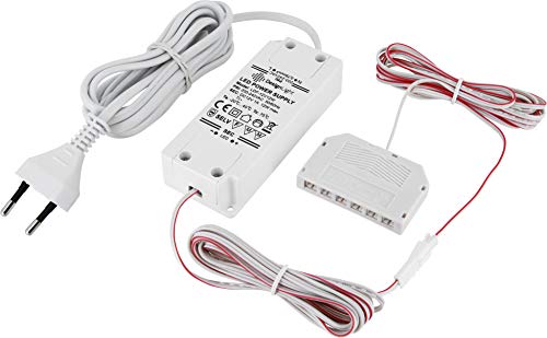 12V Mini-Amp, LED Trafo Netzteil 12W, Euro-Stecker, 6-fach-Verteiler, 3x 2m Kabel von HAVA