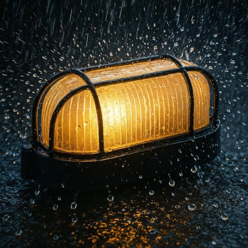 Kellerlampe Bulkhead E27 IP54 schwarz, Aluminium-Gehäuse mit Glasabdeckung von HAVA