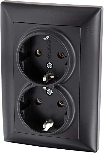 Unterputz Doppel-Steckdose, All-in-One, Serie G1 schwarz von HAVA