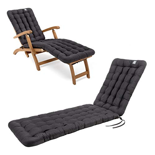 HAVE A SEAT Living - Deckchair Auflage, 8 cm Dick- Bequemes Liegestuhl Polster - Orthopädisches Gartenstuhl Sitzpolster, Waschbar bis 95°C (190x50 cm, Grau/Anthrazit) von HAVE A SEAT Living