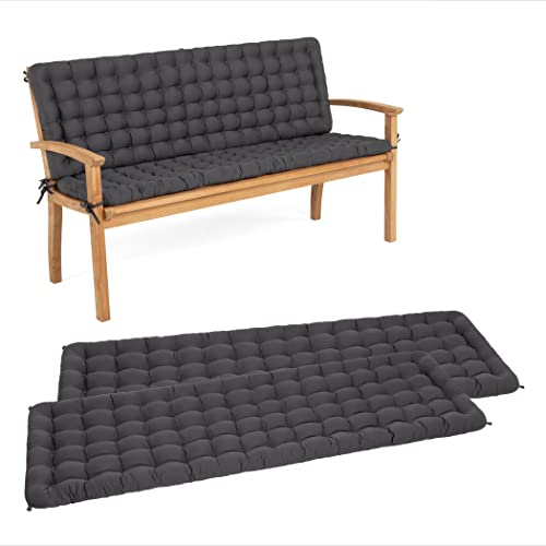 HAVE A SEAT Living - Gartenbank Auflage mit Rückenteil, Bequemes Sitzbank Polster Set - Orthopädisches Bank Sitzkissen, Waschbar bis 95°C, Made in Germany (Grau/Anthrazit, 140x48 cm - 2X) von HAVE A SEAT Living