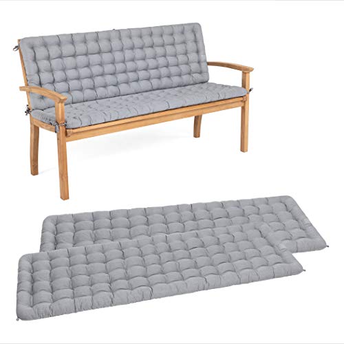 HAVE A SEAT Living - Gartenbank Auflage mit Rückenteil, Bequemes Sitzbank Polster Set - Orthopädisches Bank Sitzkissen, Waschbar bis 95°C, Made in Germany (Hellgrau, 110x48 cm - 2X) von HAVE A SEAT Living