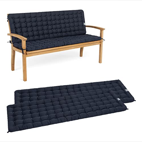 HAVE A SEAT Living - Gartenbank Auflage mit Rückenteil, Bequemes Sitzbank Polster Set - Orthopädisches Bank Sitzkissen, Waschbar bis 95°C, Made in Germany (Marine Blau, 110x48 cm - 2X) von HAVE A SEAT Living