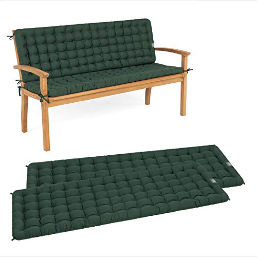 HAVE A SEAT Living - Gartenbank Auflage mit Rückenteil, Bequemes Sitzbank Polster Set - Orthopädisches Bank Sitzkissen, Waschbar bis 95°C, Made in Germany (Moosgrün, 110x48 cm - 2X) von HAVE A SEAT Living