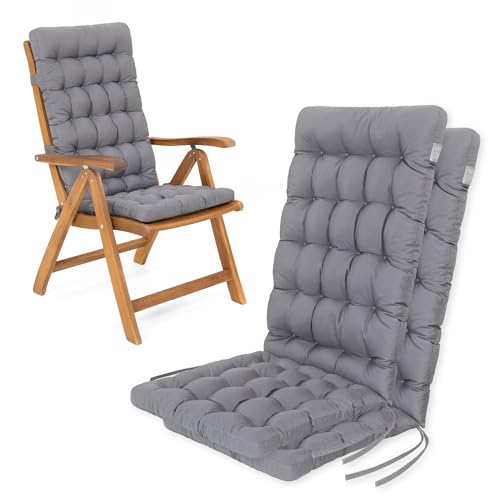 HAVE A SEAT Living - Hochlehner Auflagen 2er Set - Bequeme Sitzauflagen Hochlehner - Wetterfest, Waschbar bis 95°C, Orthopädisch - Made in Germany (2er Set - 120x48 cm, Hellgrau) von HAVE A SEAT Living