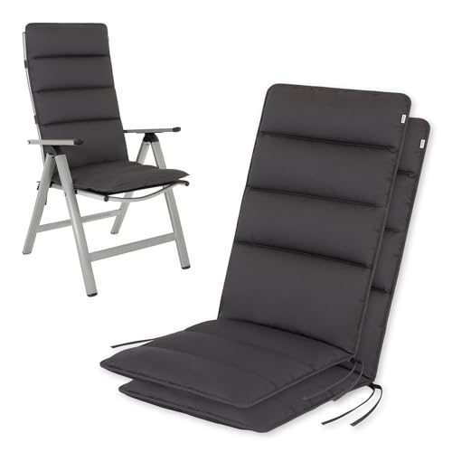 HAVE A SEAT Living - Hochlehner Auflagen | Flair (2er Set) - Gartenstuhlauflagen 120x48 cm - Bequem, Wetterfest, Waschbar bis 95° C - Made in Germany (2 Stück | 120x48 cm, Grau/Anthrazit) von HAVE A SEAT Living