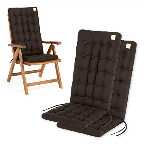 HAVE A SEAT Luxury | Gartenstuhlauflagen - Bequeme Hochlehner Polster Auflage, waschbar bei 95°C, Trockner geeignet, Sitzauflage für Gartenstuhl (2er Set - 120x48x8 cm, Braun) von HAVE A SEAT