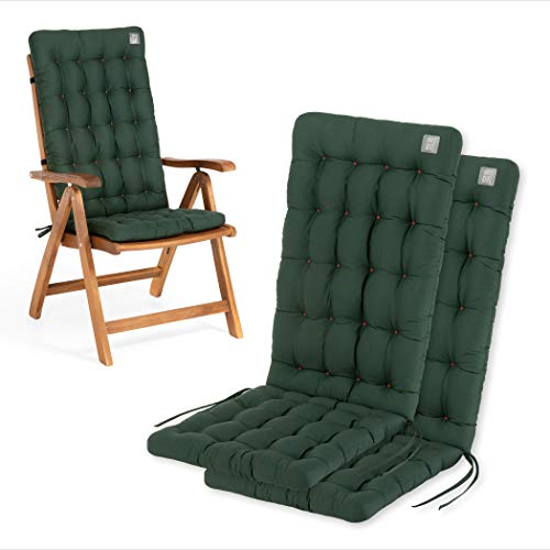 HAVE A SEAT Luxury | Gartenstuhlauflage Hochlehner (2 St.) - Bequeme Sitzauflage - orthopädisch, wetterfest, waschbar bis 95° C, Trockner geeignet - Made in Germany (2er Set - 120x48 cm, Moosgrün) von HAVE A SEAT