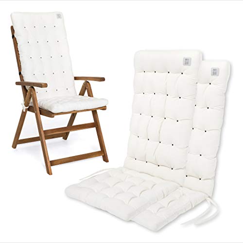 HAVE A SEAT Luxury | Gartenstuhlauflage Hochlehner (2 St.) - Bequeme Sitzauflage - orthopädisch, wetterfest, waschbar bis 95° C, Trockner geeignet - Made in Germany (2er Set - 120x48 cm, Weiß) von HAVE A SEAT