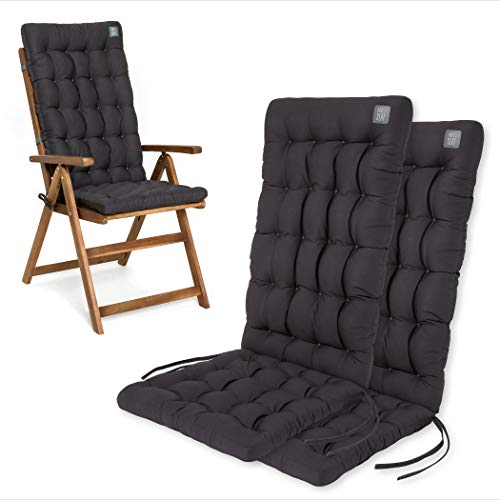 HAVE A SEAT Luxury | Gartenstuhlauflage Hochlehner (2 St.) - Bequeme Sitzauflage - orthopädisch, wetterfest, waschbar bis 95° C - Made in Germany (2er Set - 120x48 cm, Grau-Anthrazit) von HAVE A SEAT