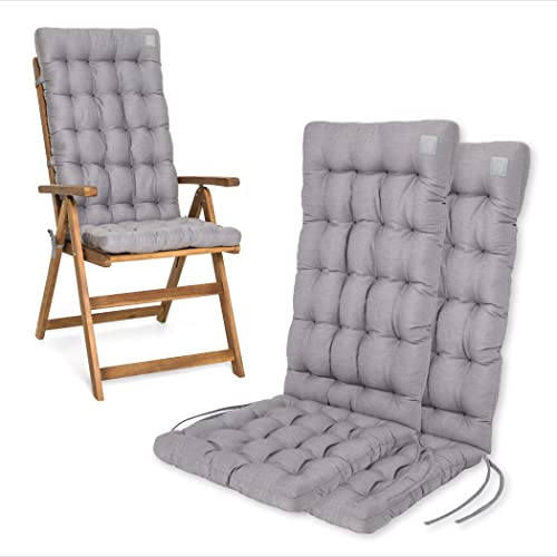 HAVE A SEAT Luxury | Gartenstuhlauflage Hochlehner (2 St.) - Bequeme Sitzauflage - orthopädisch, wetterfest, waschbar bis 95° C, Trockner geeignet - Made in Germany (2er Set - 120x48 cm, Hellgrau) von HAVE A SEAT