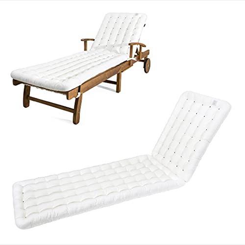 HAVE A SEAT Luxury - Liegenauflage, Auflage Gartenliege (Weiß) 200 x 60 cm, 8 cm dick, waschbar bei 95°C, Trockner geeignet, Bequeme Polsterauflage für Sonnenliege, Liegestuhl, Relaxliege von HAVE A SEAT
