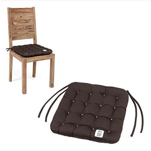 HAVE A SEAT Luxury - Sitzkissen 40x40 cm (2 St.) - bequemes Stuhlkissen, orthopädisch, waschbar bis 95°C, Trockner geeignet, farbecht - Made in Germany - (2er Set mit Bändern, Braun) von HAVE A SEAT