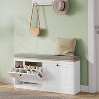 Schuhbank HavenlyHome, Schuhregal mit Sitzkissen, 2 Türen, verstellbare Regale, 8-12 Paar, Eingangsbank, Flur, Schrank, 104x24x52 cm, Weiß Schuhbank HavenlyHome, Schuhregal mit Sitzkissen, 2 Türen, verstellbare Regale, 8-12 Paar, Eingangsbank, Flur, Schrank, 104x24x52 cm, Weiß von HAVENLYHOME