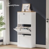 Schuhschrank HavenlyHome, 3 Klapptüren, verstellbare Einlegeböden, 12 bis 18 Paar, für Eingangsbereich, Flur, Schlafzimmer, B60xT24xH117 cm, Weiß Schuhschrank HavenlyHome, 3 Klapptüren, verstellbare Einlegeböden, 12 bis 18 Paar, für Eingangsbereich, Flur, Schlafzimmer, B60xT24xH117 cm, Weiß von HAVENLYHOME