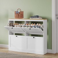 Schuhschrank HavenlyHome, 4 Türen, verstellbare Trennwände, Doppelfach, 16 bis 24 Paar, für Flur, Eingangsbereich, B105xT24xH83 cm, Weiß Schuhschrank HavenlyHome, 4 Türen, verstellbare Trennwände, Doppelfach, 16 bis 24 Paar, für Flur, Eingangsbereich, B105xT24xH83 cm, Weiß von HAVENLYHOME