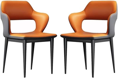 HAVMAK Moderne Küche Esszimmer Stühle Set Küche Küche Esszimmerstühle 2er Set Leder Computerstuhl mit Metallbeinen für Zuhause kommerzielle Restaurants (Farbe: Orange + Grau) von HAVMAK