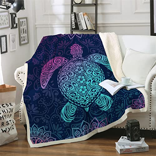 HAVOP Turtle Blankets Throws Kids Boys Girls And Adults Soft Sherpa Blanket Sea Animal Turtle Printed Fleece Throw Blanket Pruple and Blue Fuzzy Blanket Gifts for Turtle Lovers 150 x 200 cm von HAVOP