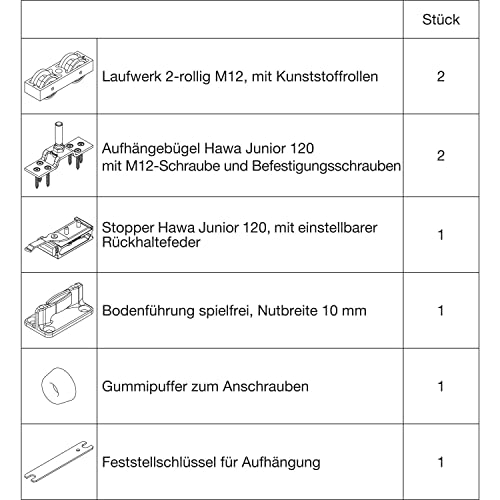 Hawa Junior 120/A Schiebetürbeschlag-Set für Holzschiebetüren, Tragkraft 120kg, ohne Laufschiene von HAWA