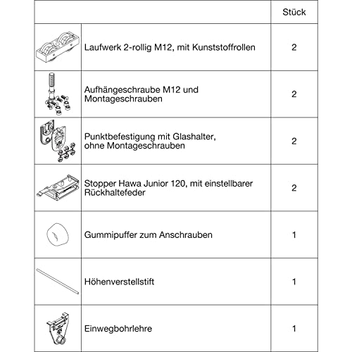 HAWA Junior 120/GP Schiebetürbeschlag-Set für Glasschiebetüren, Tragkraft 120kg, ohne Laufschiene von HAWA