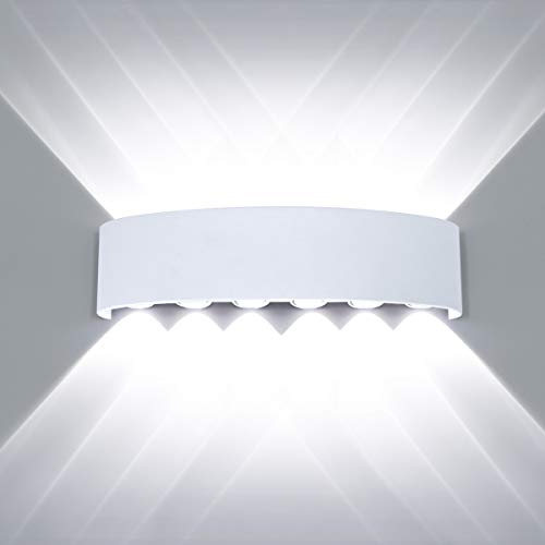 HAWEE Modern Wasserdicht Wandlampe LED Wandleuchte Up Down Aluminium Wandbeleuchtung Innen Außen für Badezimmer Treppen Veranda Flur Schlafzimmer Korridor Wohnzimmer, 12W Weiß von HAWEE